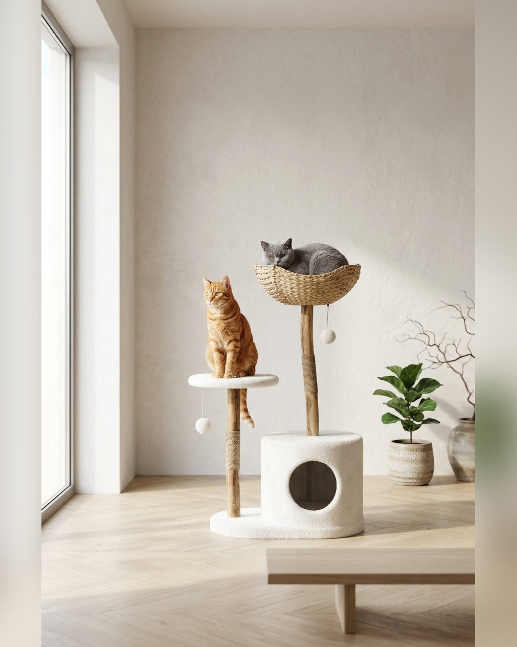 arbre à chat bohème design 117 cm en bois naturel