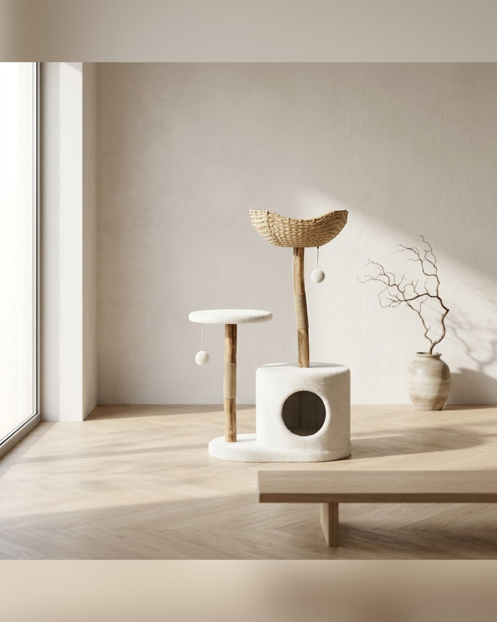arbre à chat bohème design 117 cm en bois naturel