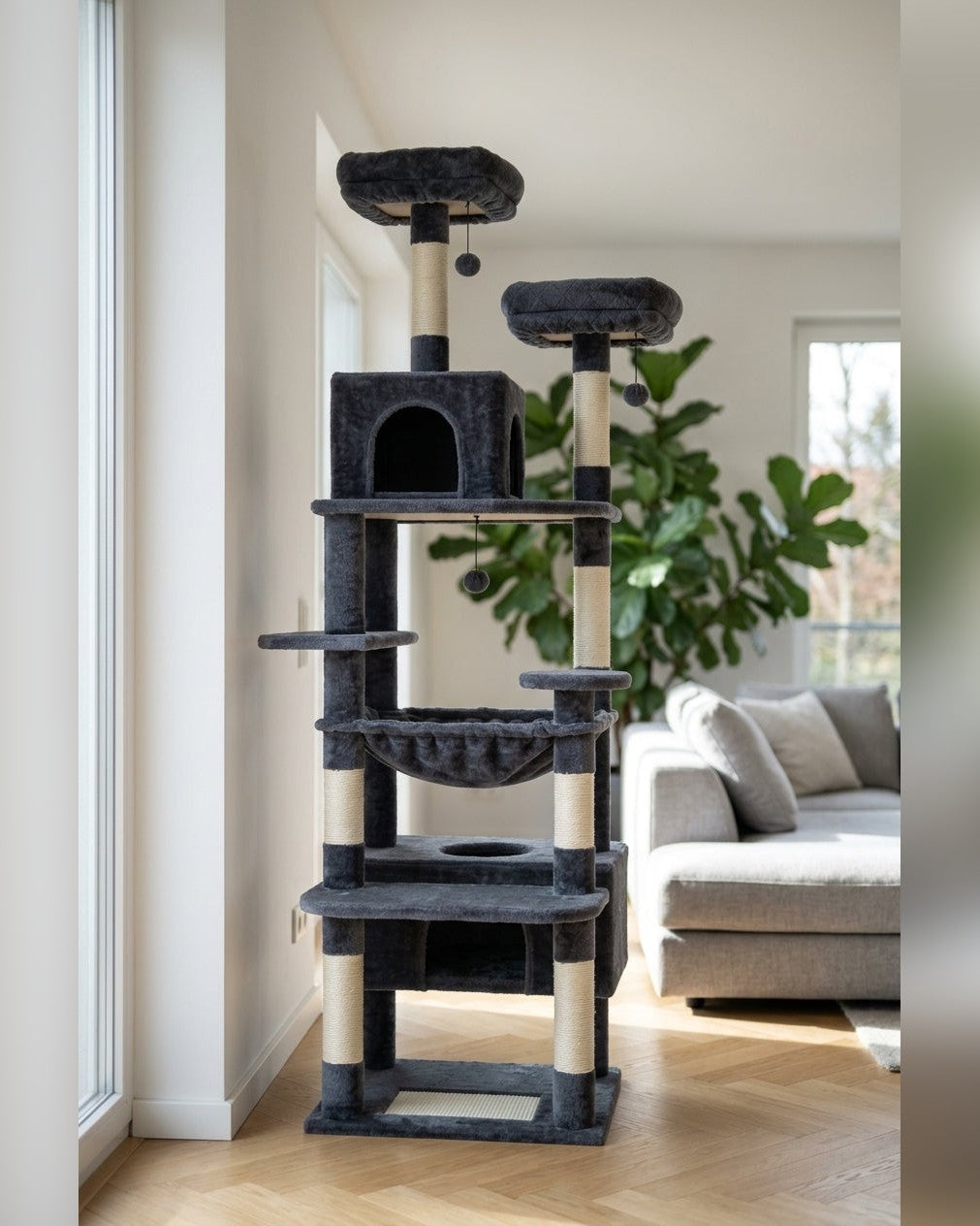 Arbre à Chat Géant XXL — Grand Confort avec Niche & Hamac
