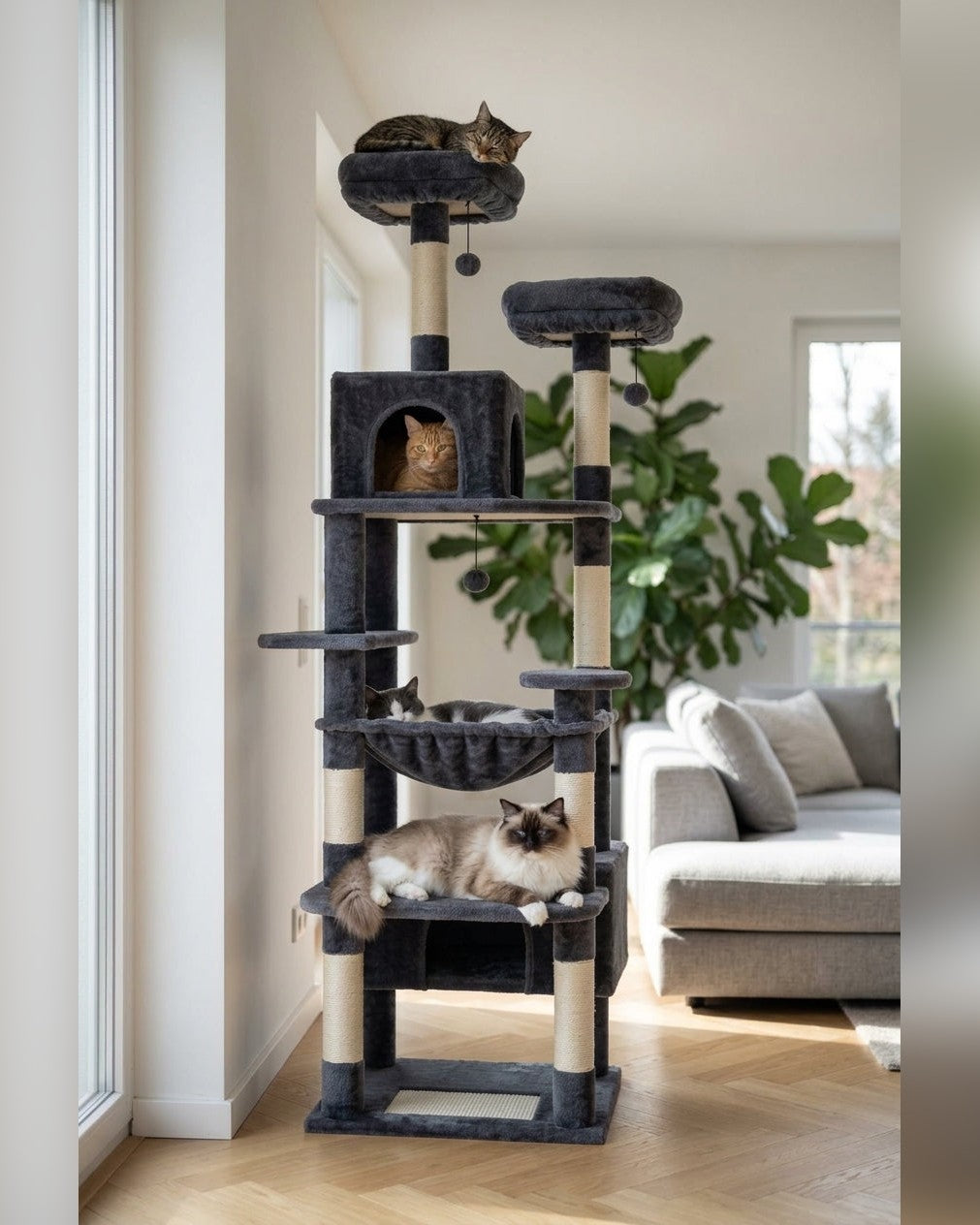 Arbre à Chat Géant XXL — Grand Confort avec Niche & Hamac