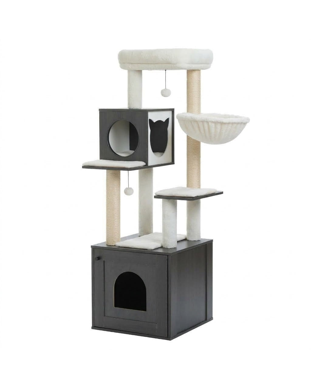 arbre à chat avec meuble litière intégré 144 cm