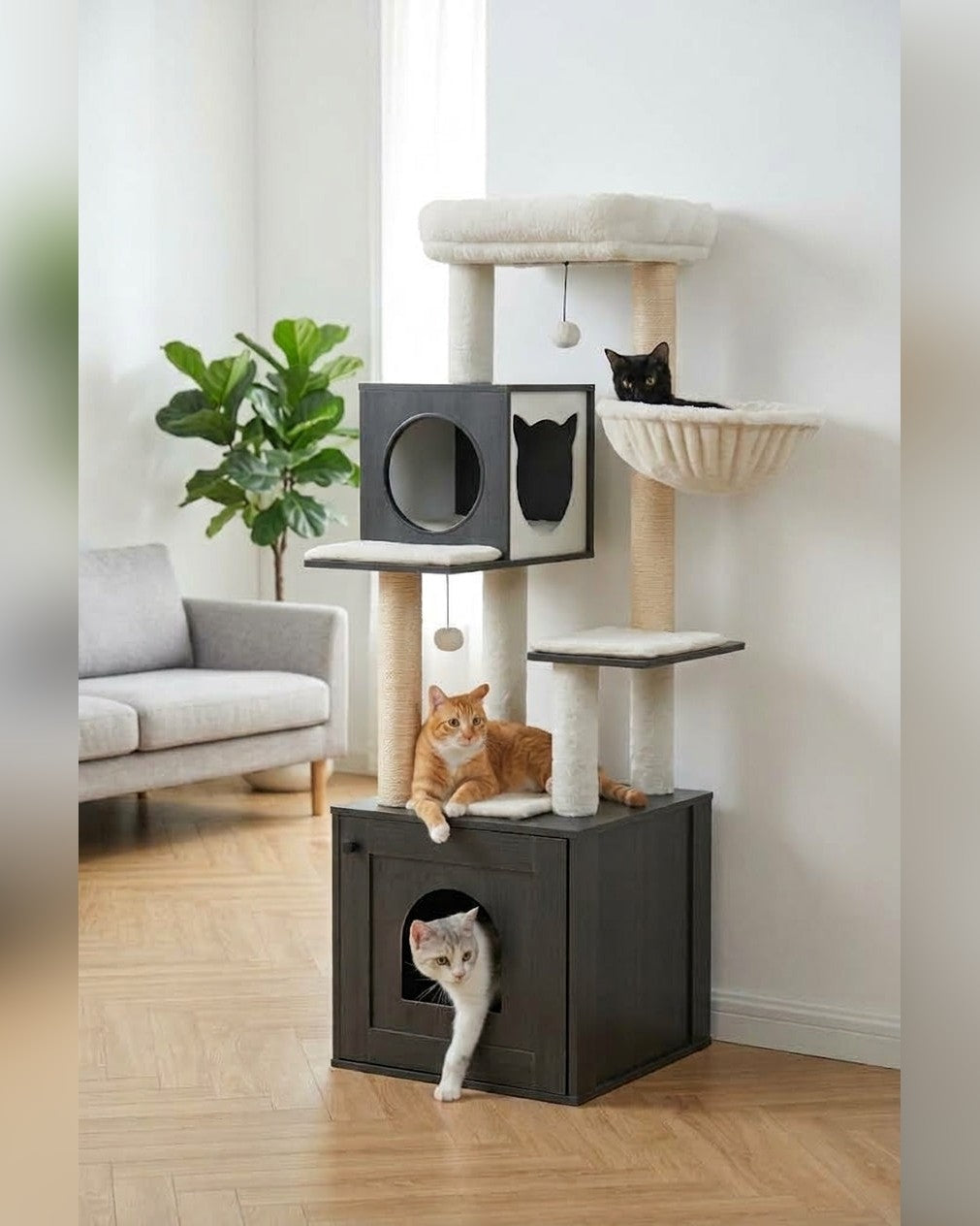 arbre à chat avec meuble litière intégré 144 cm