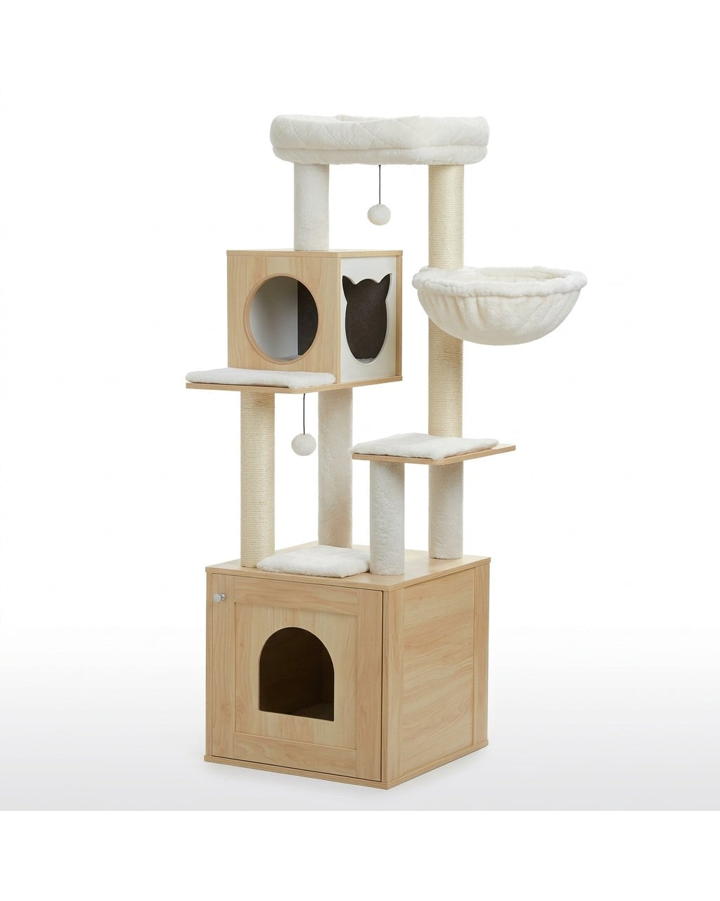 arbre à chat avec meuble litière intégré 144 cm
