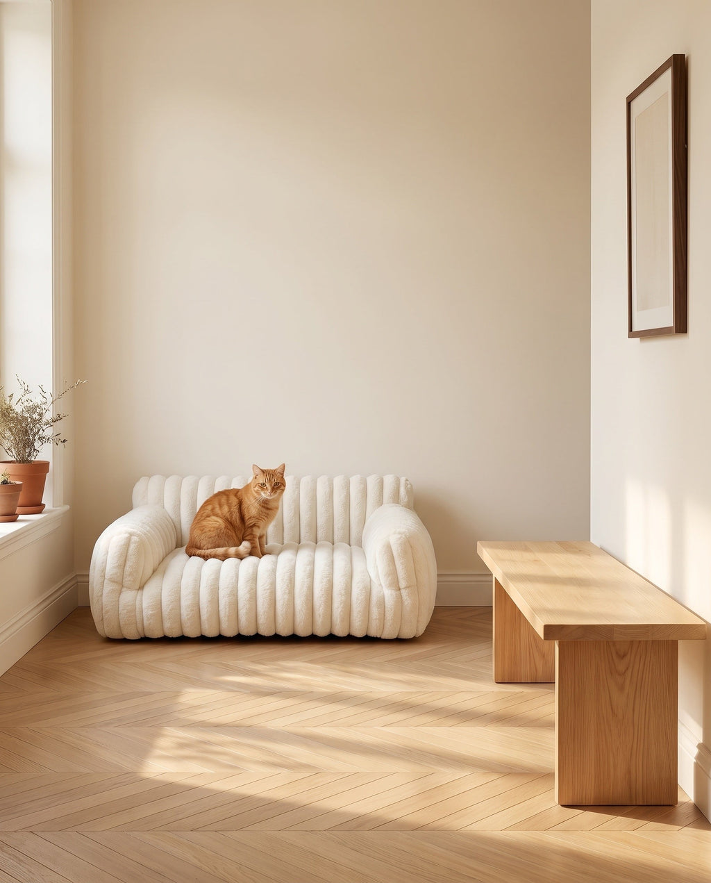 canapé pour chat blanc dans une entrée