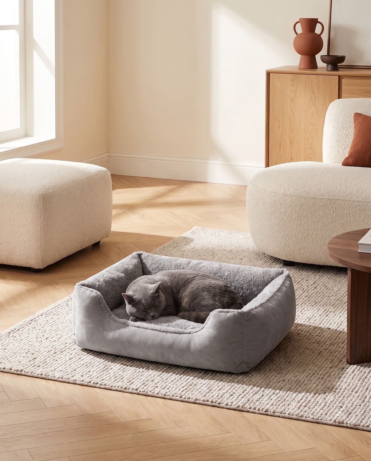 couchage canapé pour chat gris dans un sejour