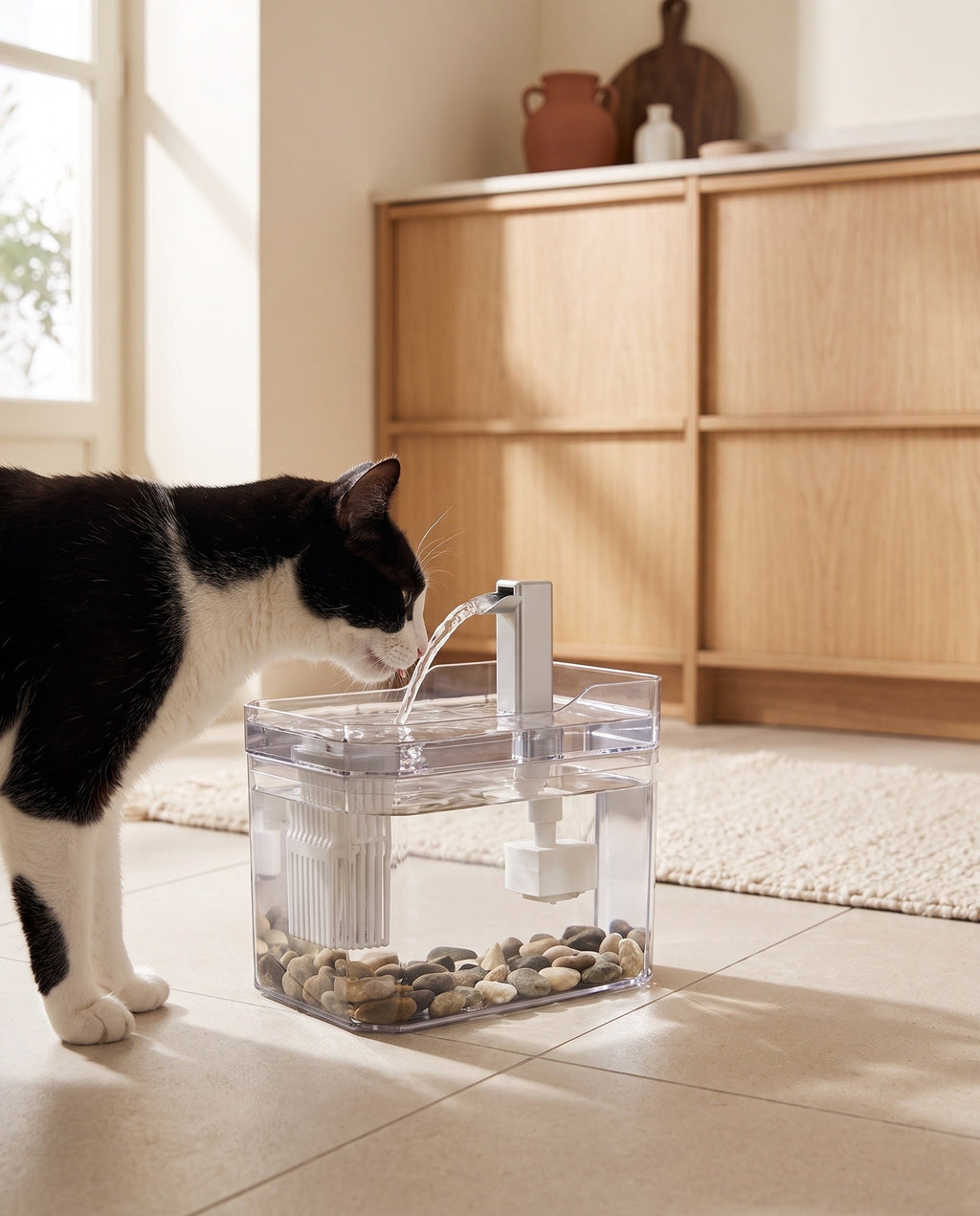 fontaine à eau pour chat dans une cuisine