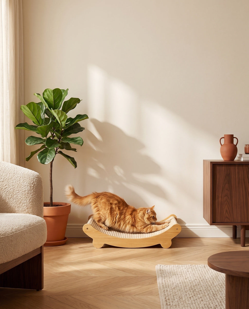 griffoir bois incliné utilisé par un chat
