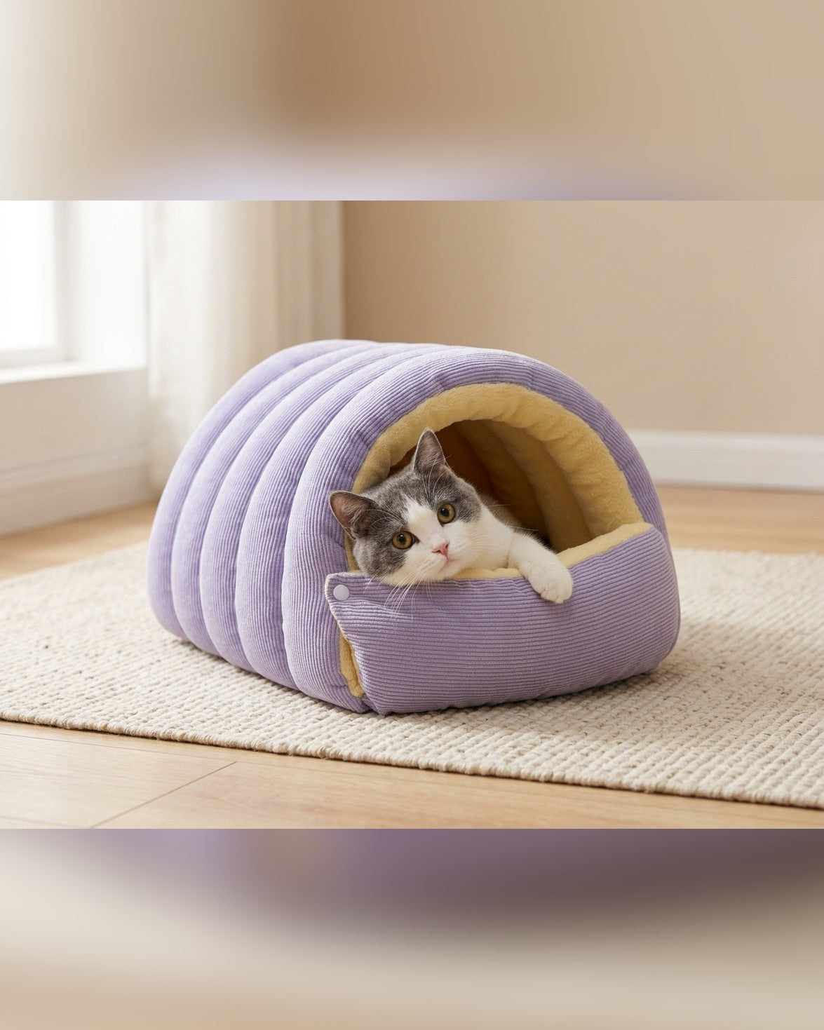maison couchage fermée pour chat en velours côtelé