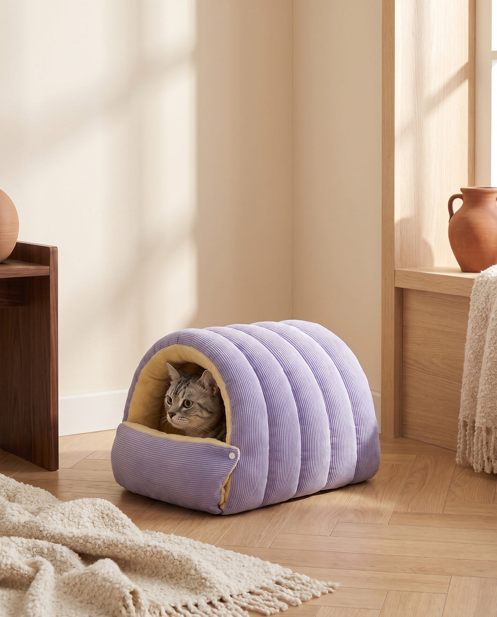 maison couchage fermée violette pour chat